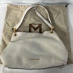 MICHAEL KORS RAVEN PEBBLED LEATHER OPTIC WHITE/GOLD SHOULDER BAG FTL-01-142